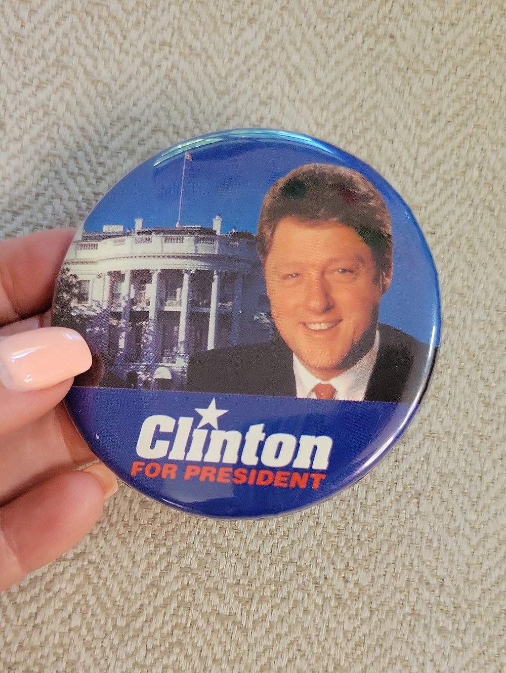 VTG 1992 Bill Clinton For President Campaign Button Pin White House 3"